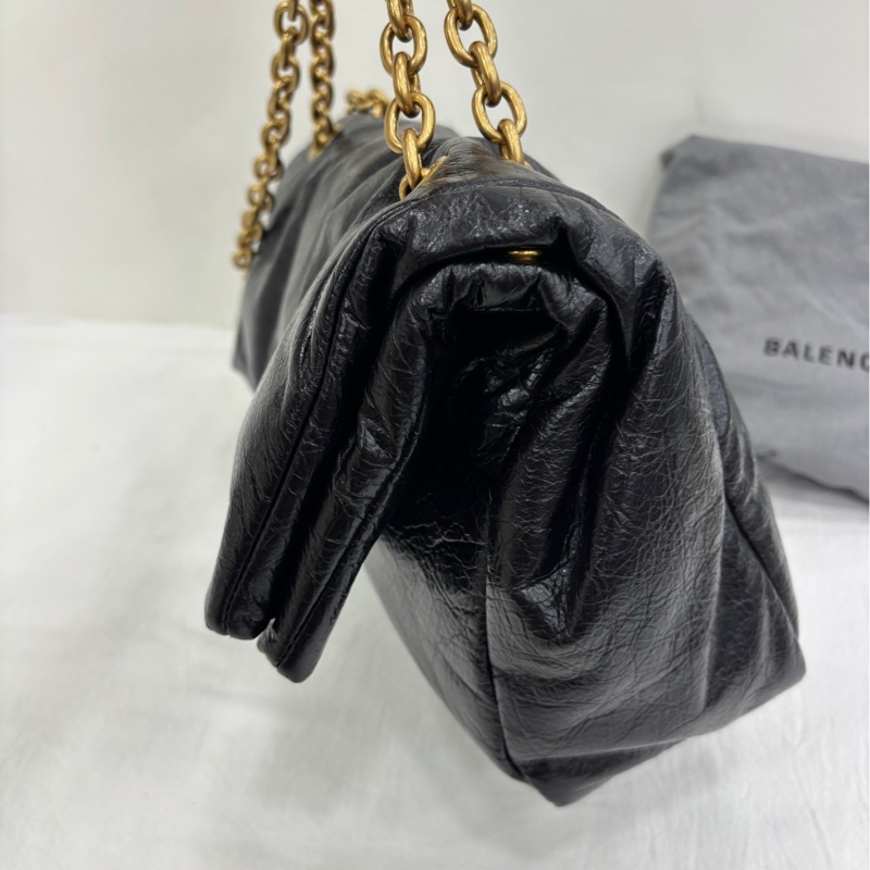巴黎世家/Balenciaga MONACO系列 黑金鏈 褶皺皮 單肩包 尺寸底長:28cm-2