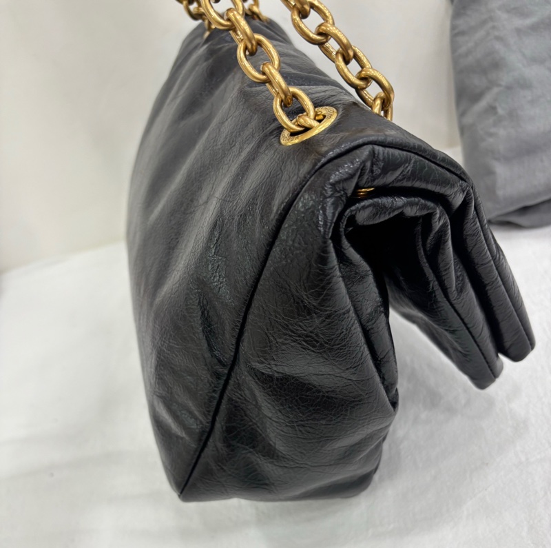 巴黎世家/Balenciaga MONACO系列 黑金鏈 褶皺皮 單肩包 尺寸底長:28cm-3