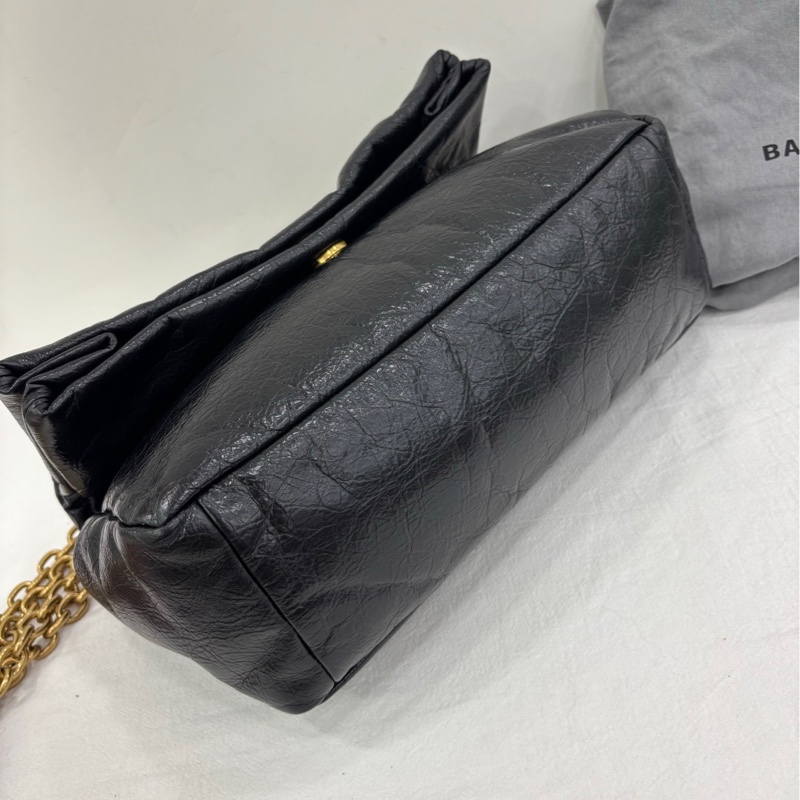 巴黎世家/Balenciaga MONACO系列 黑金鏈 褶皺皮 單肩包 尺寸底長:28cm-4
