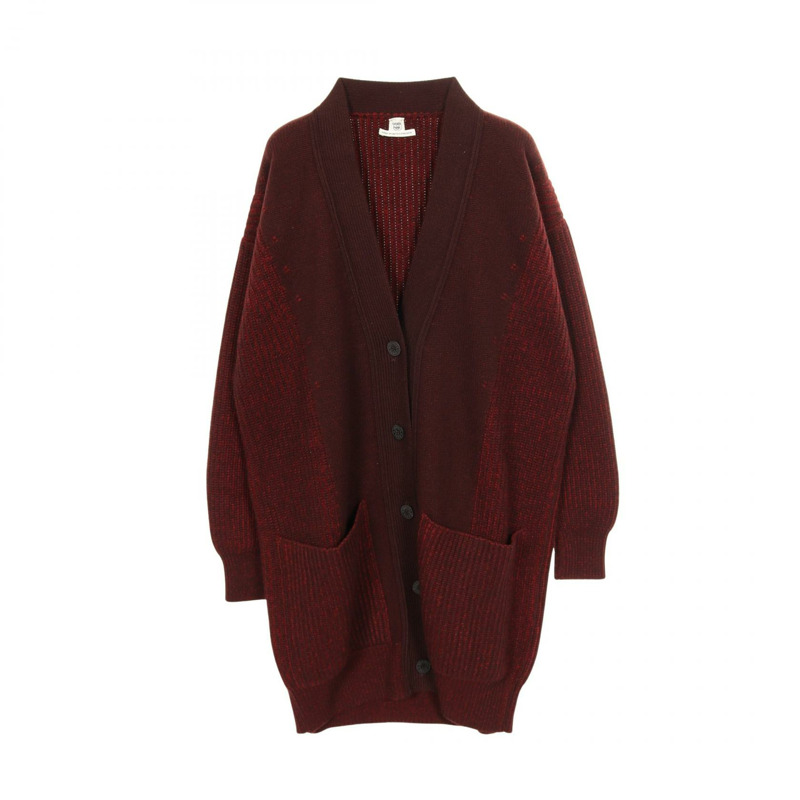 愛馬仕 (HERMES) 超大款長版開襟衫針織衫 336 羊絨波爾多紅 二手女款-0