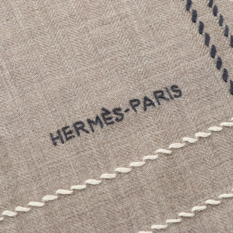 HERMES 長方形 Cheval a la Couverture 披肩圍巾 絲綢羊絨 米色 二手-2
