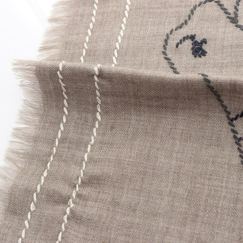 HERMES 長方形 Cheval a la Couverture 披肩圍巾 絲綢羊絨 米色 二手-4