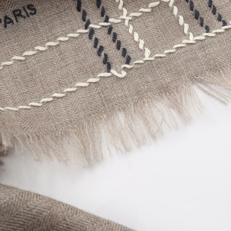 HERMES 長方形 Cheval a la Couverture 披肩圍巾 絲綢羊絨 米色 二手-5