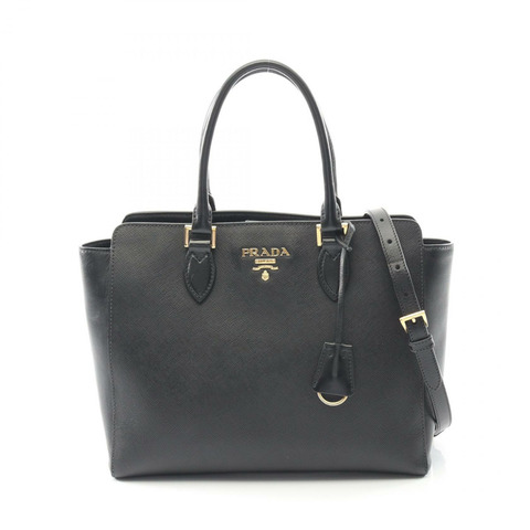 PRADA SAFFIANO+SOFT CALF 兩用肩背手提包 1BA189 黑色皮革 二手