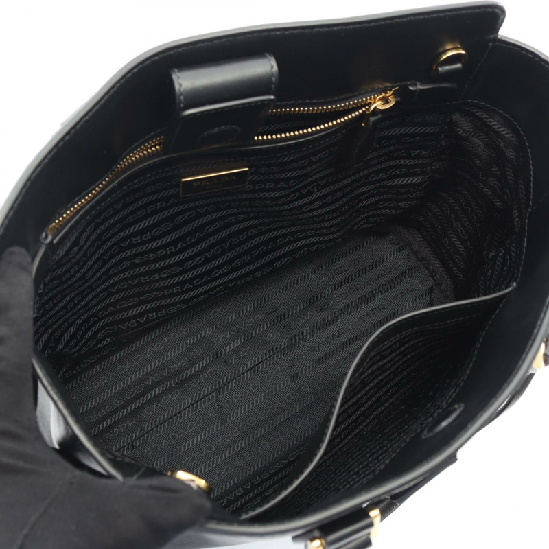 PRADA SAFFIANO+SOFT CALF 兩用肩背手提包 1BA189 黑色皮革 二手-2