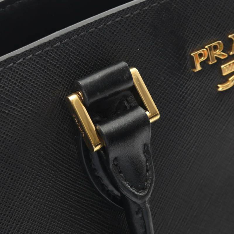 PRADA SAFFIANO+SOFT CALF 兩用肩背手提包 1BA189 黑色皮革 二手-5