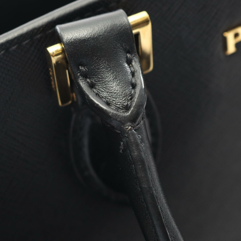 PRADA SAFFIANO+SOFT CALF 兩用肩背手提包 1BA189 黑色皮革 二手-7