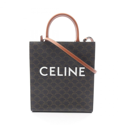 CELINE 小號筆電 Cabas Triomphe 兩用肩背手提包，帆布材質，黑色/棕色