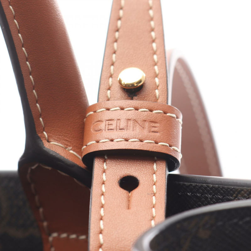 CELINE 小號筆電 Cabas Triomphe 兩用肩背手提包，帆布材質，黑色/棕色-3