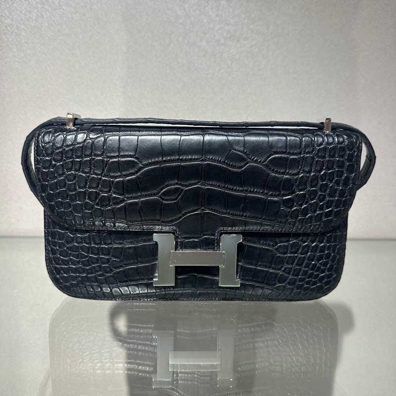 HERMES爱马仕 Constance Elan 康康 雾面鳄鱼黑色单肩斜挎包-0