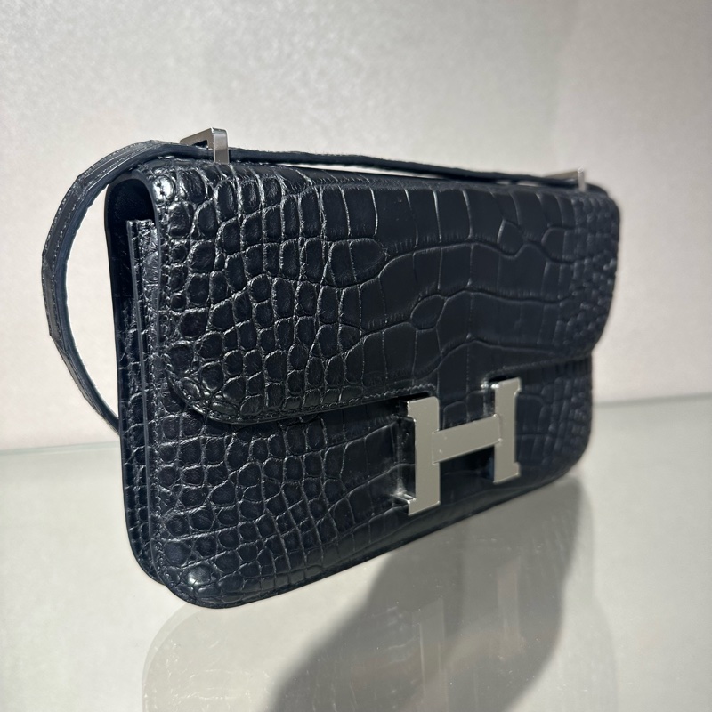 HERMES爱马仕 Constance Elan 康康 雾面鳄鱼黑色单肩斜挎包-1