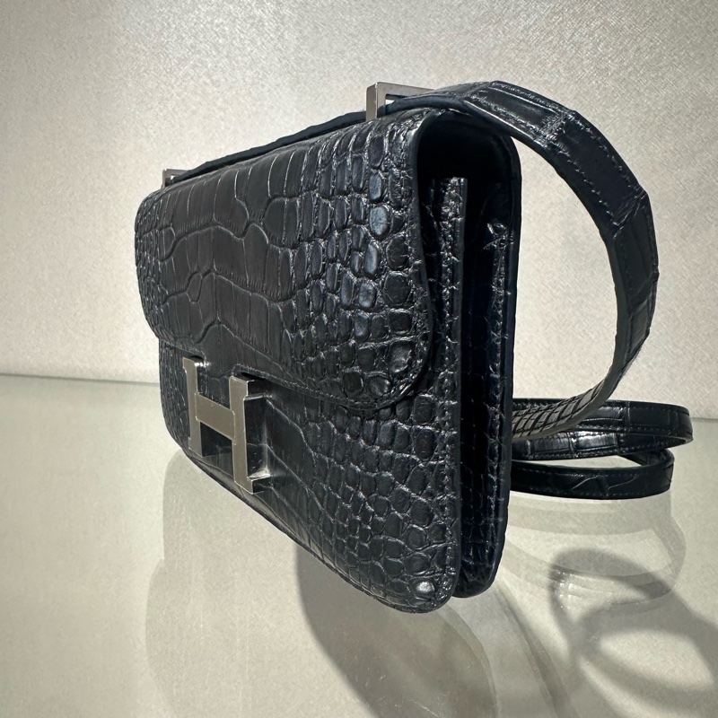 HERMES爱马仕 Constance Elan 康康 雾面鳄鱼黑色单肩斜挎包-2