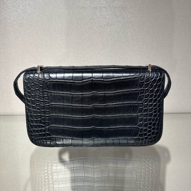 HERMES爱马仕 Constance Elan 康康 雾面鳄鱼黑色单肩斜挎包-3