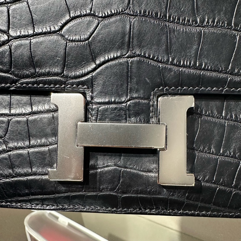 HERMES爱马仕 Constance Elan 康康 雾面鳄鱼黑色单肩斜挎包-5