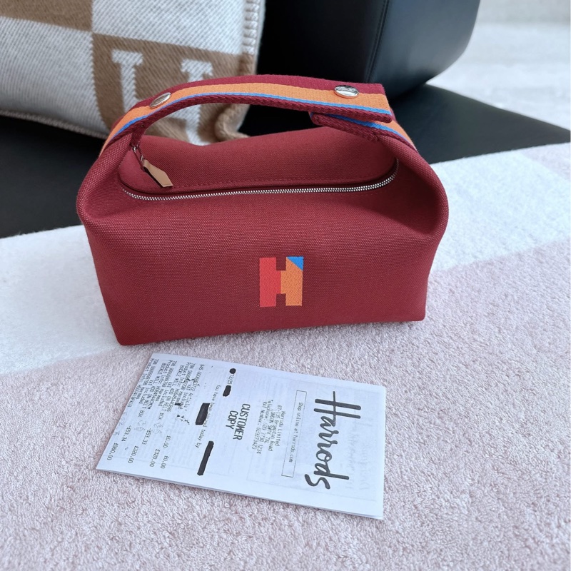 Hermes 愛馬仕 帆布飯盒包/21cm小號/酒紅款/全新美品-0