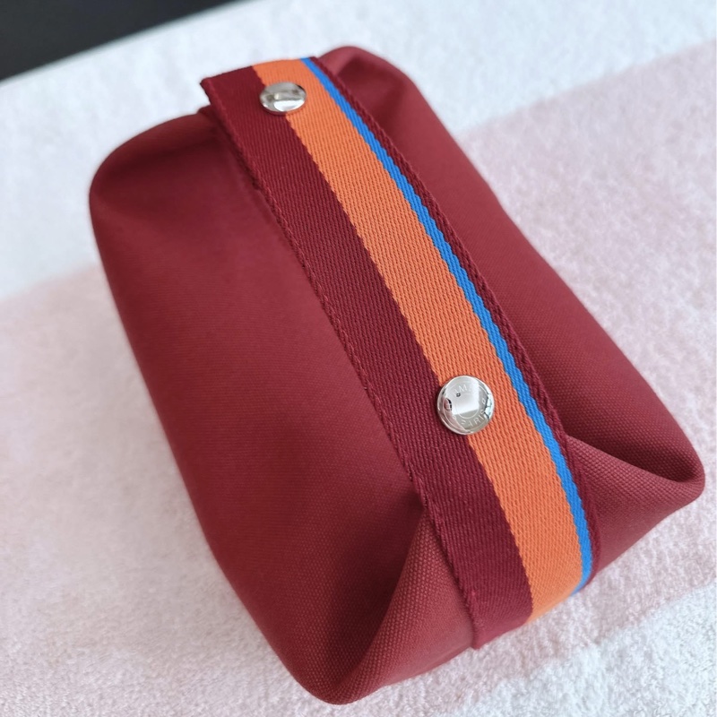 Hermes 愛馬仕 帆布飯盒包/21cm小號/酒紅款/全新美品-1