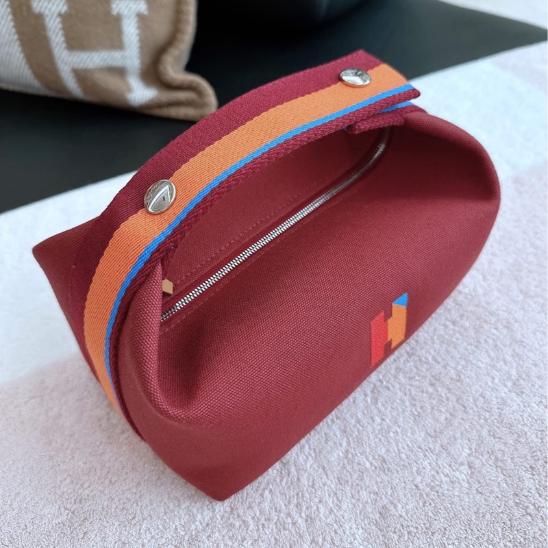 Hermes 愛馬仕 帆布飯盒包/21cm小號/酒紅款/全新美品-3