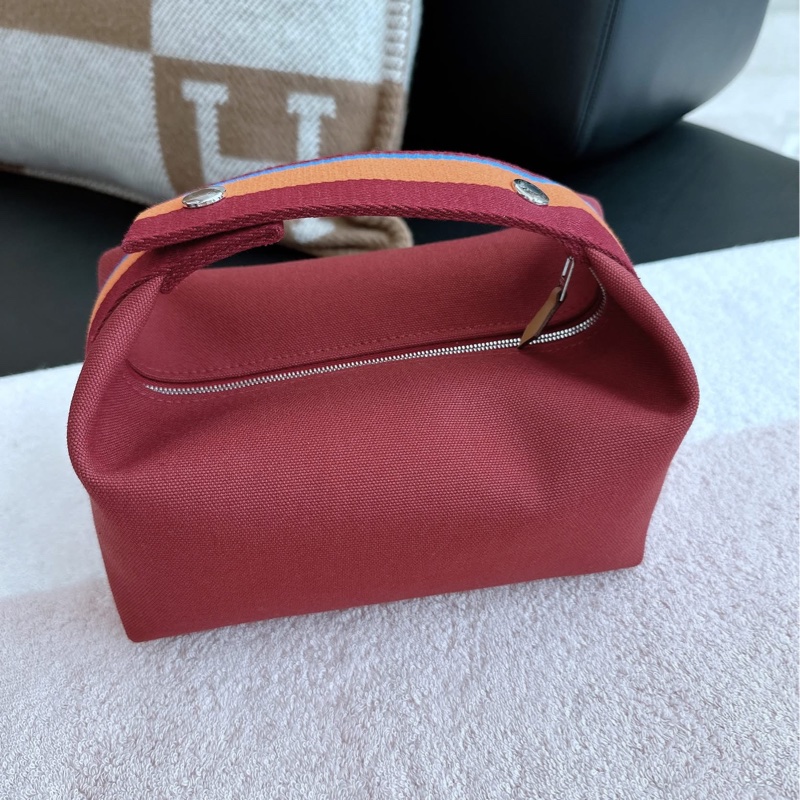 Hermes 愛馬仕 帆布飯盒包/21cm小號/酒紅款/全新美品-4