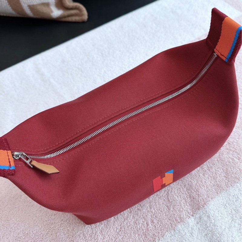 Hermes 愛馬仕 帆布飯盒包/21cm小號/酒紅款/全新美品-5