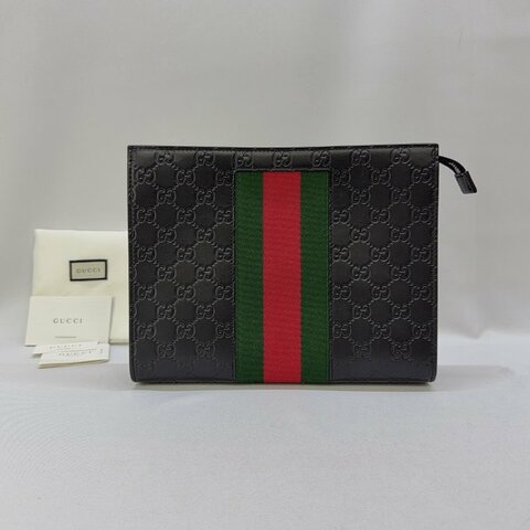 GUCCI GG Supreme帆布織帶手拿包