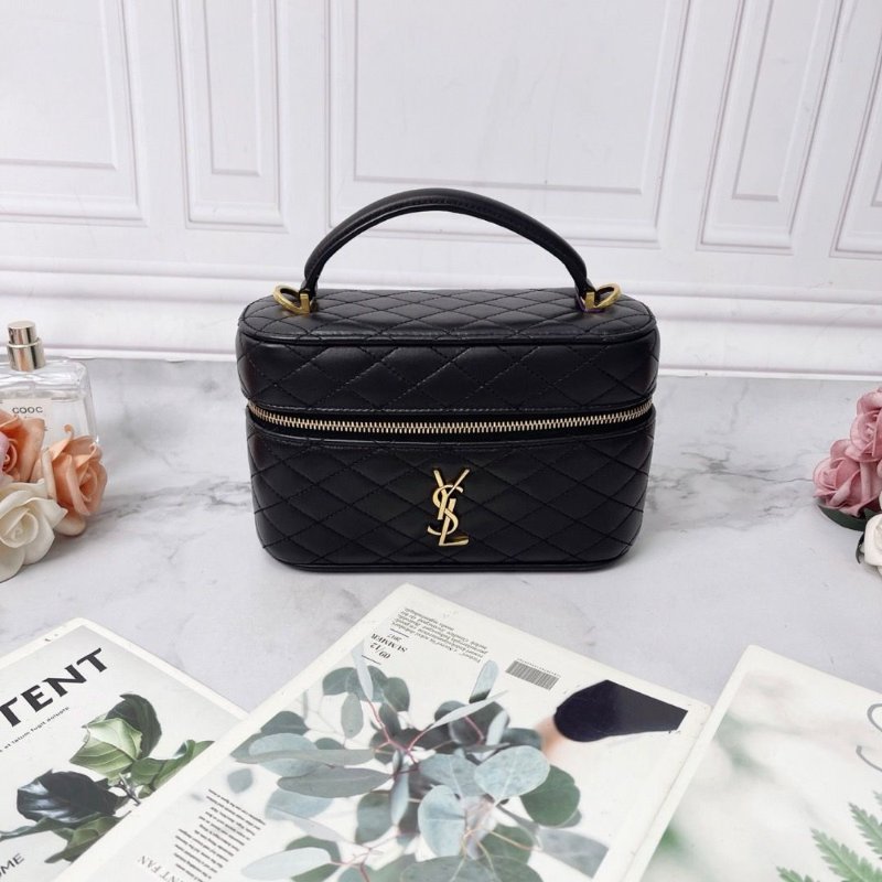 YSL GABY VANITY BAG黑金菱格紋化妝包盒子包 18*6.5*11 98新配件塵袋-6