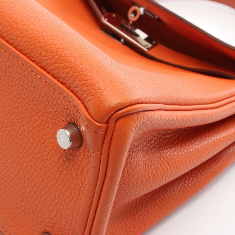 愛馬仕 Kelly 28 單肩手提包,J Togo 皮革,橙色,二手,女士,帶五金配件-7