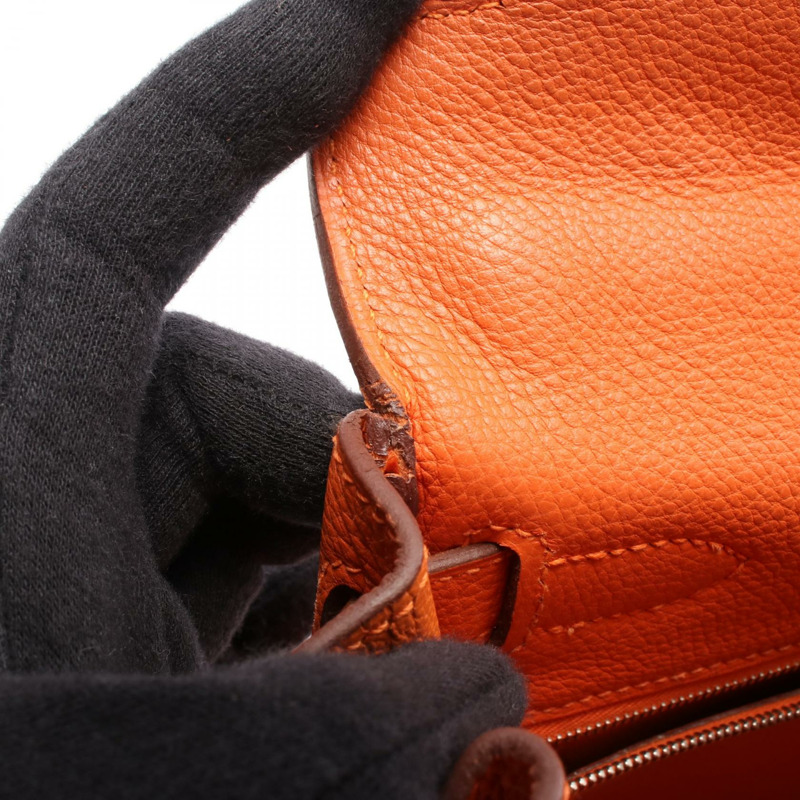 愛馬仕 Kelly 28 單肩手提包,J Togo 皮革,橙色,二手,女士,帶五金配件-8