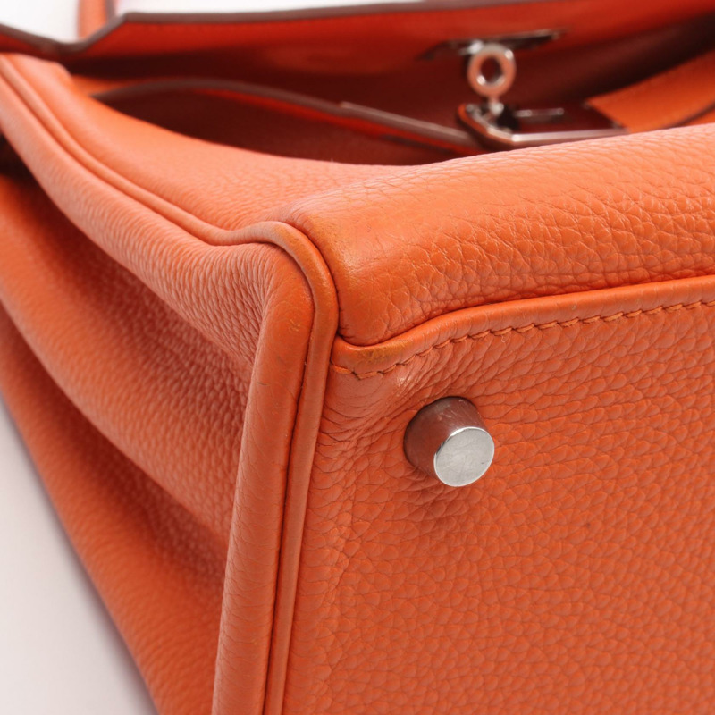 愛馬仕 Kelly 28 單肩手提包,J Togo 皮革,橙色,二手,女士,帶五金配件-9