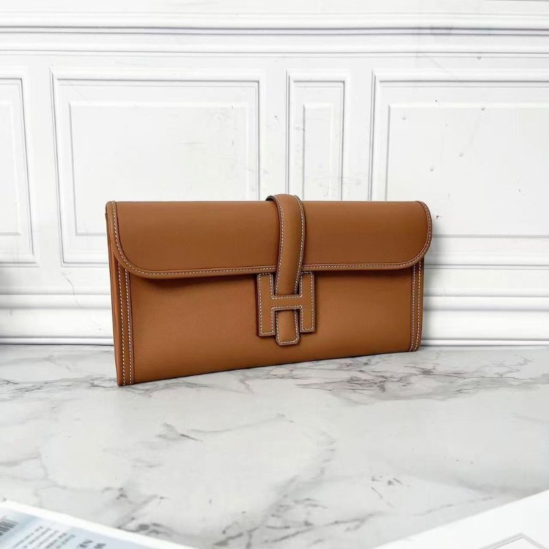 Hermes Jige29 H舌封扣37金棕色手拿包29×15×2.5cm 全新閒置配件塵袋-3