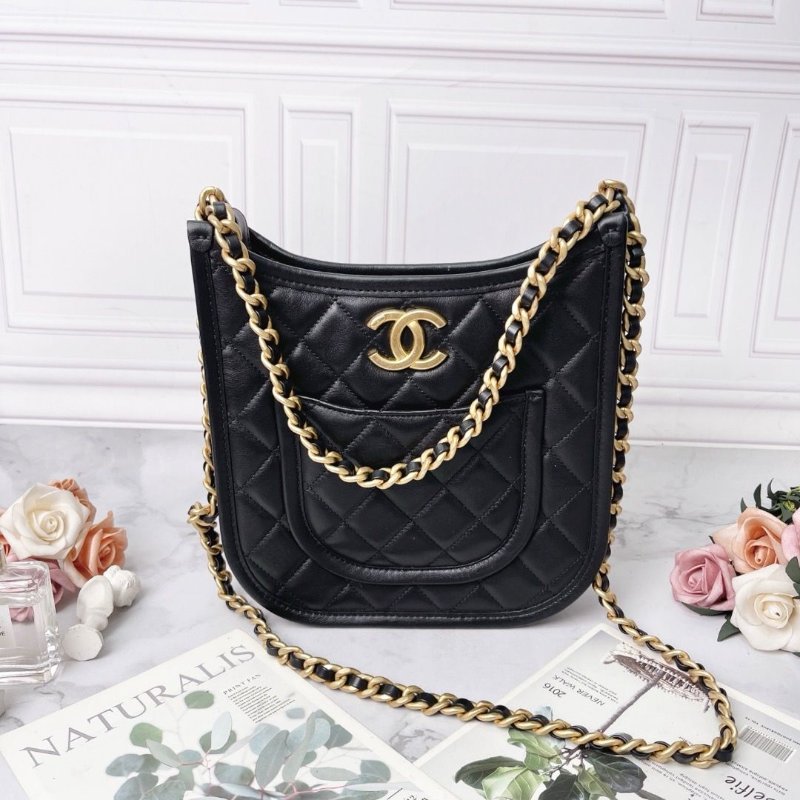 Chanel 24S黑金豎版hobo金扣鏈條包24×22×6 99新配件塵袋-1