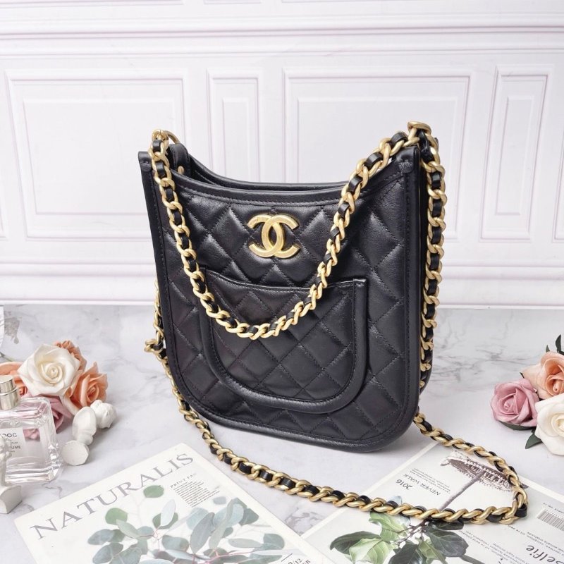 Chanel 24S黑金豎版hobo金扣鏈條包24×22×6 99新配件塵袋-2