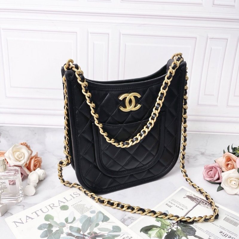 Chanel 24S黑金豎版hobo金扣鏈條包24×22×6 99新配件塵袋-4
