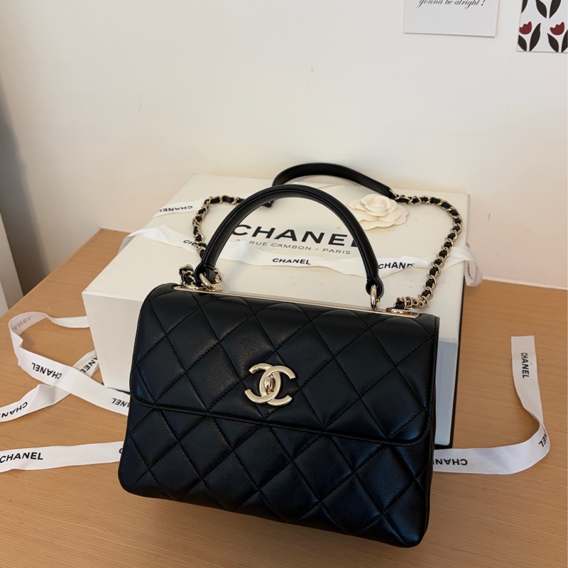 「全新從未使用」Chanel Trendy CC Handle 25cm 小羊皮香檳金-1