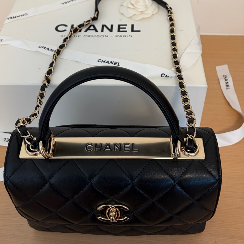 「全新從未使用」Chanel Trendy CC Handle 25cm 小羊皮香檳金-2