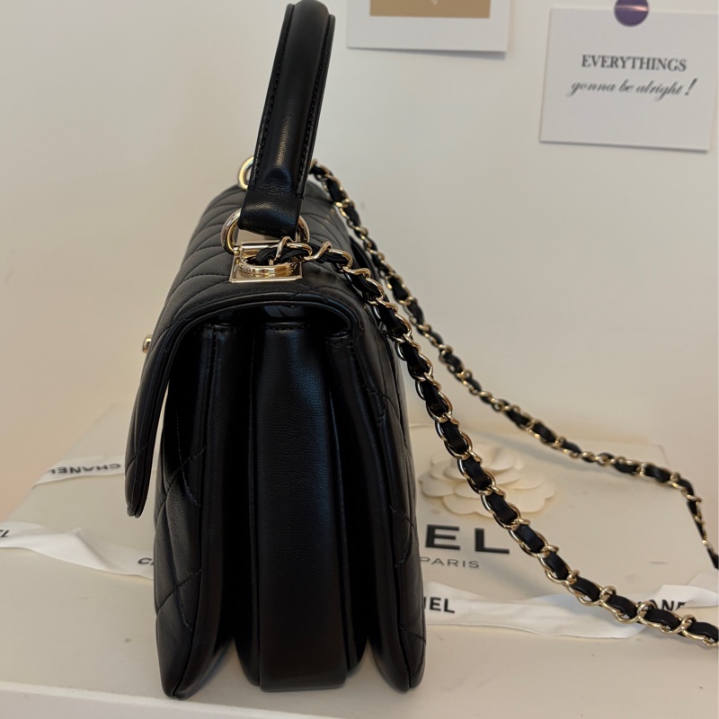 「全新從未使用」Chanel Trendy CC Handle 25cm 小羊皮香檳金-5