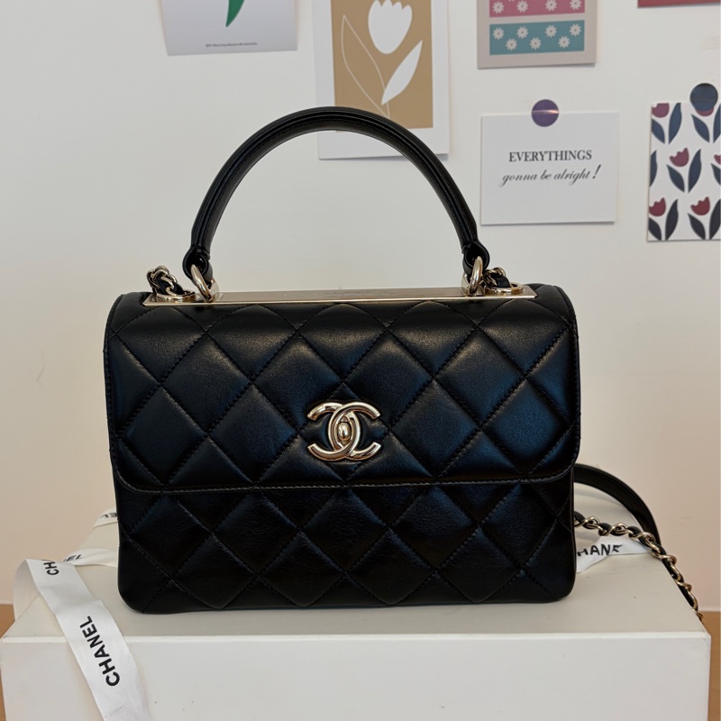 「全新從未使用」Chanel Trendy CC Handle 25cm 小羊皮香檳金-6