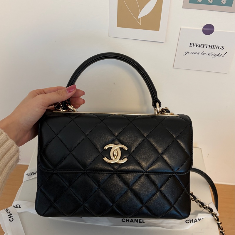 「全新從未使用」Chanel Trendy CC Handle 25cm 小羊皮香檳金-7
