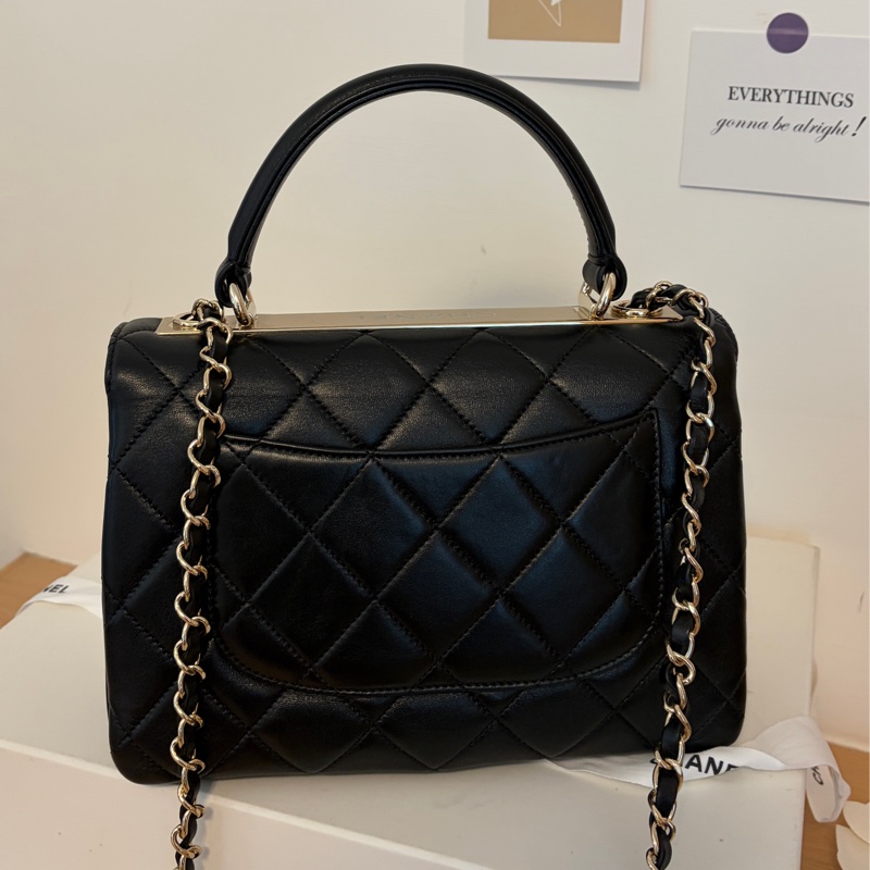 「全新從未使用」Chanel Trendy CC Handle 25cm 小羊皮香檳金-11