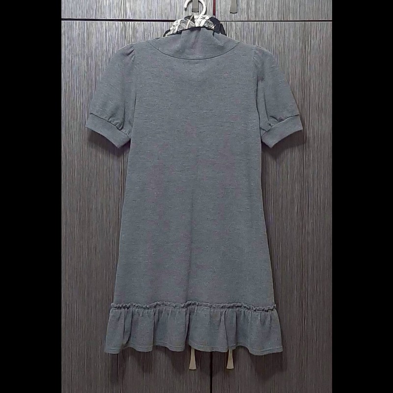 絕版(日本製MIJ)BURBERRY 博柏利 BLUE LABEL 藍標 戰馬 女灰色圍脖翻領短袖洋裝38號-1