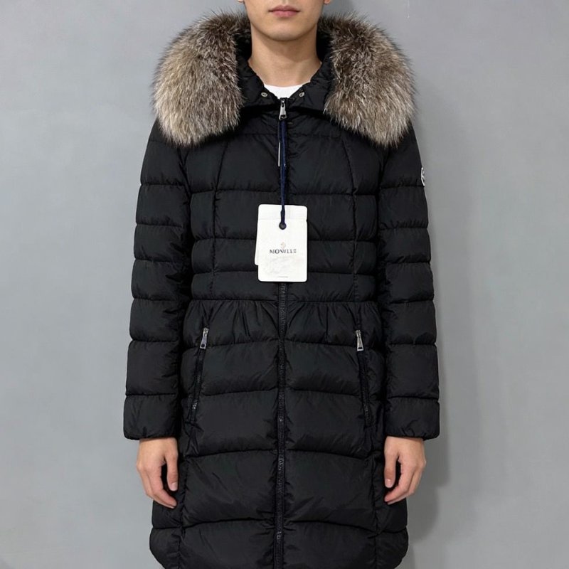 Moncler hirondelle giubbotto黑色毛領長款羽絨外套 1碼 98新配件塵袋衣架-0