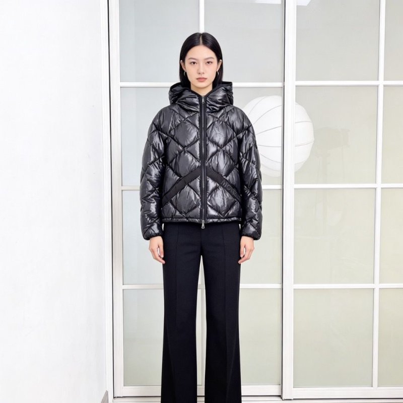 Moncler Egilope黑色菱格連帽拉鍊羽絨服成色98新 尺碼2碼-0