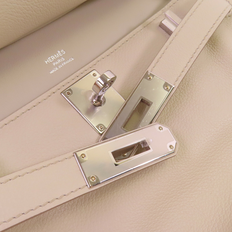 HERMES Togo皮革Mini Jypsiere銀扣肩背袋Beton-10