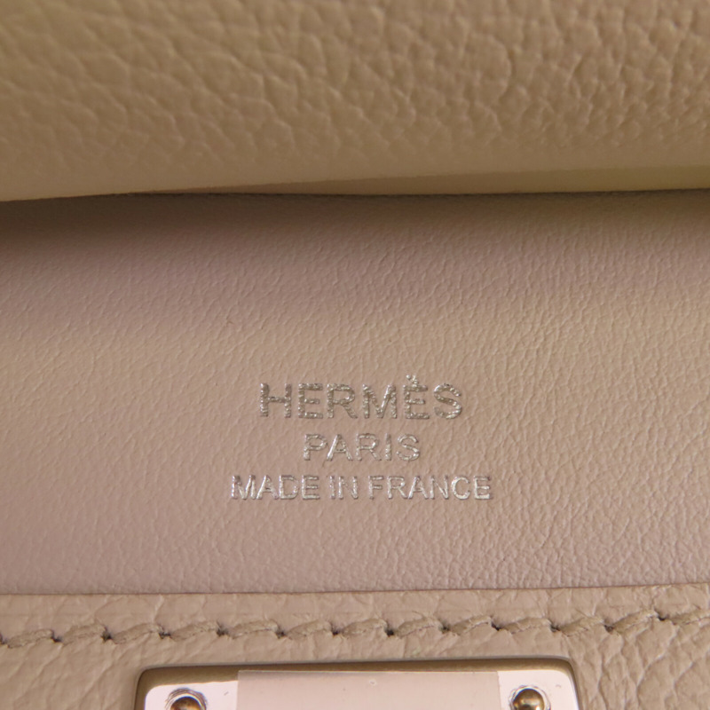 HERMES Togo皮革Mini Jypsiere銀扣肩背袋Beton-11