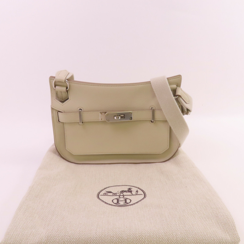 HERMES Togo皮革Mini Jypsiere銀扣肩背袋Beton-13