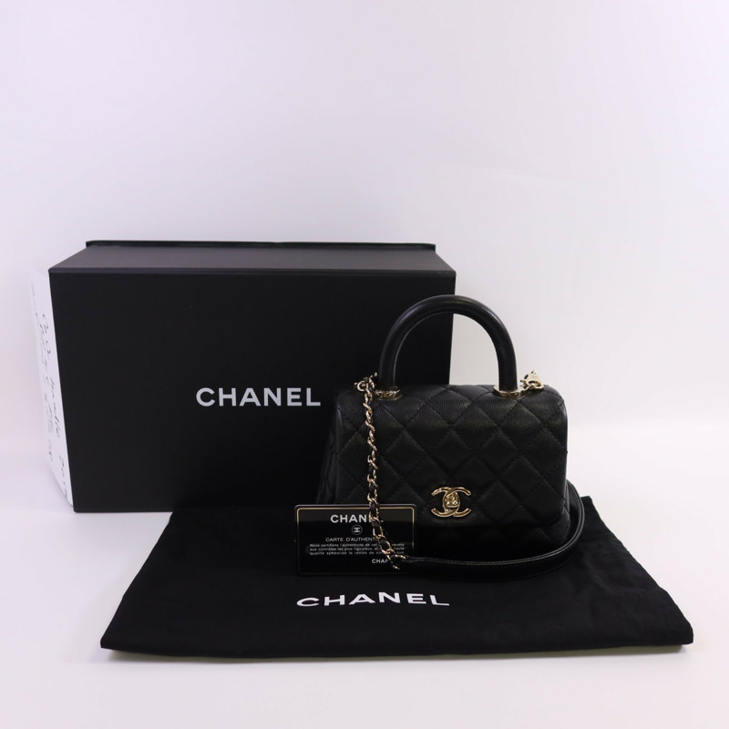 CHANEL 牛皮皮革Co Co Handle金扣鏈帶手挽肩背兩用袋-15