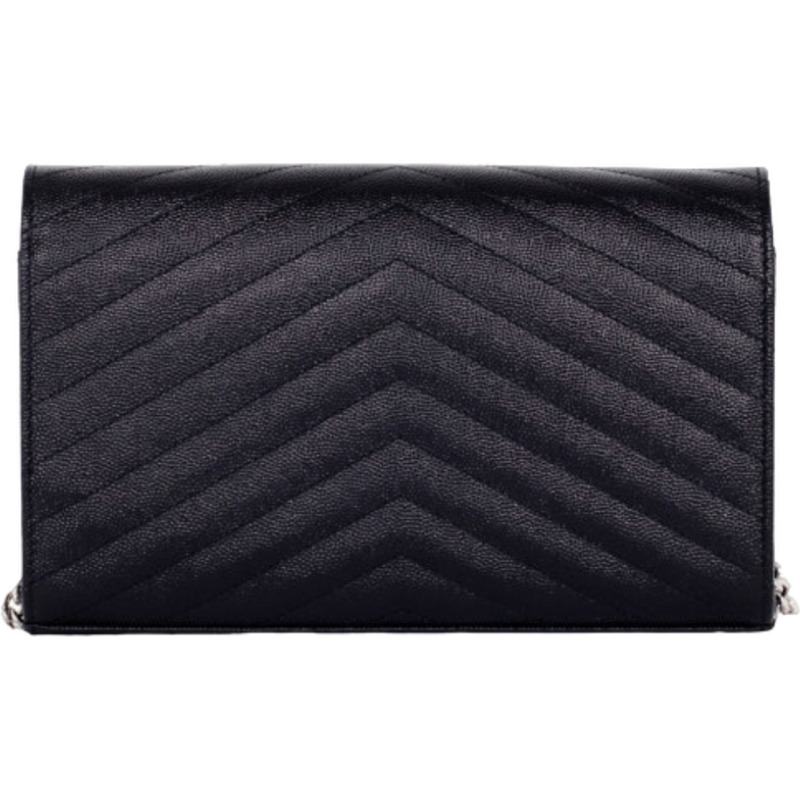 SAINT LAURENT Monogram 鏈條單肩包 銀黑色 377828 BOW02 1000-2