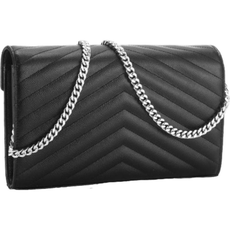 SAINT LAURENT Monogram 鏈條單肩包 銀黑色 377828 BOW02 1000-3