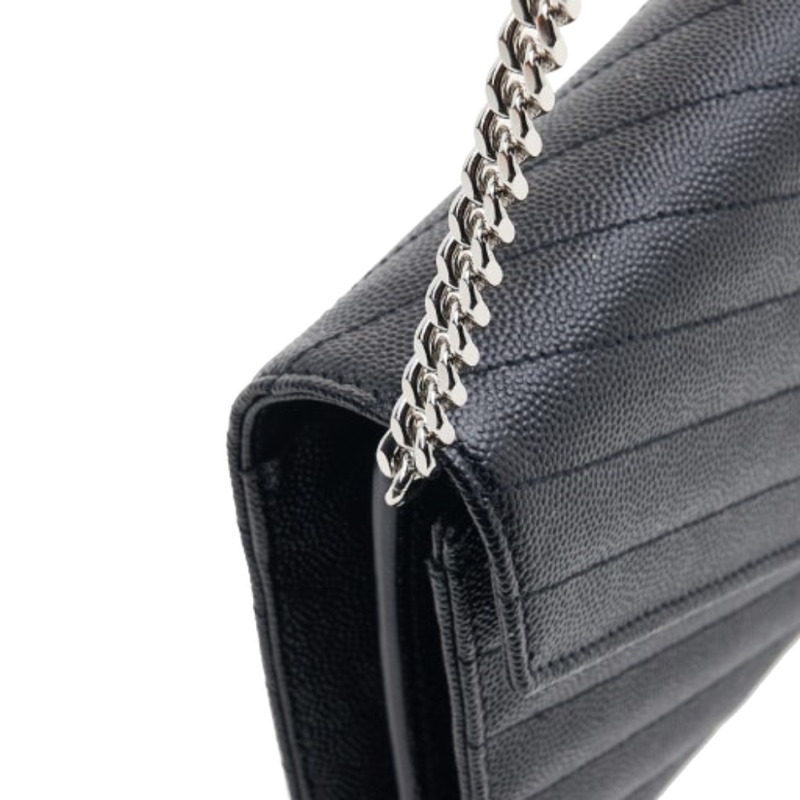 SAINT LAURENT Monogram 鏈條單肩包 銀黑色 377828 BOW02 1000-6