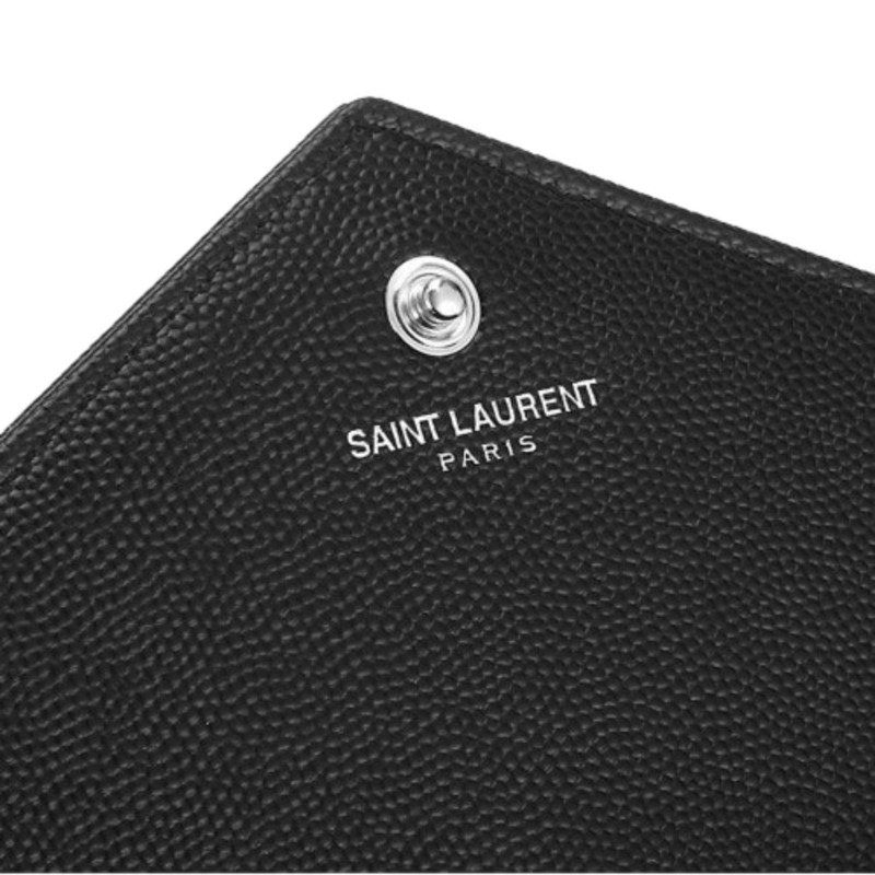 SAINT LAURENT Monogram 鏈條單肩包 銀黑色 377828 BOW02 1000-8