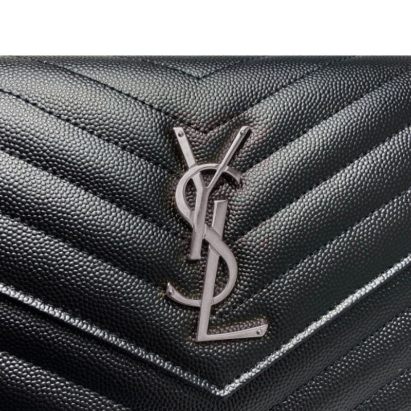 SAINT LAURENT Monogram 鏈條單肩包 銀黑色 377828 BOW02 1000-9